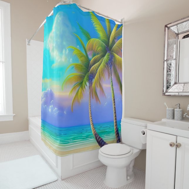 Palm Trees as Night Falls Tropical  Shower Curtain (In Situ)