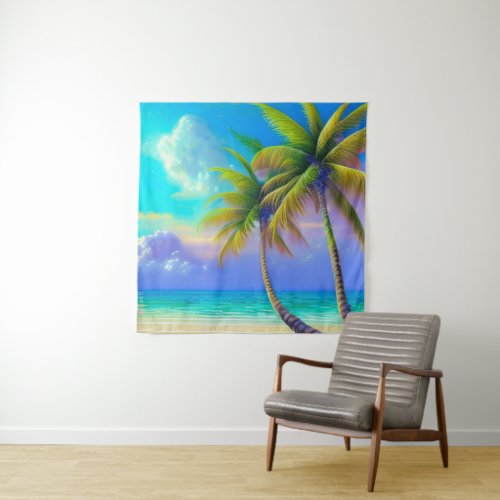 Palm Trees as Night Falls Tropical  Tapestry