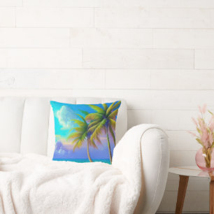 Palm Trees as Night Falls Tropical Throw Pillow