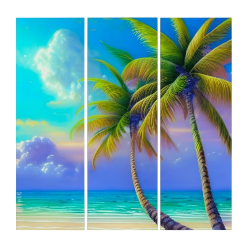 Palm Trees as Night Falls Tropical  Triptych