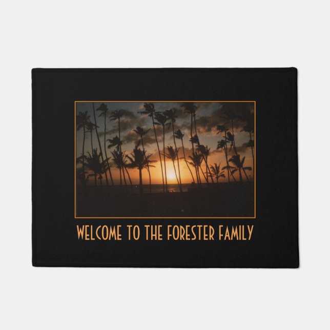 Palm Trees at Sunset (customizable) Doormat (Front)