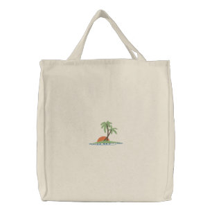 Palm Trees At Sunset Embroidered Tote Bag