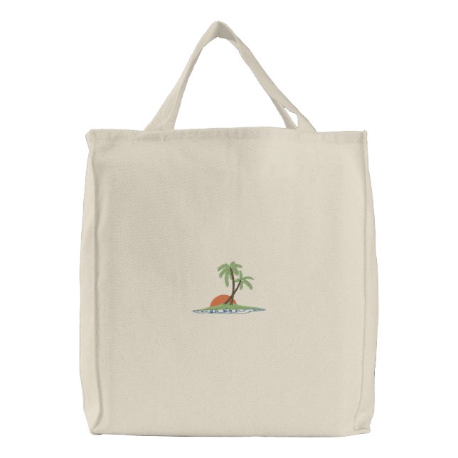 Palm Trees At Sunset Embroidered Tote Bag (Front)