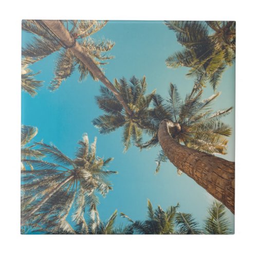 Palm Trees at Tropical Beach Vintage Ceramic Tile