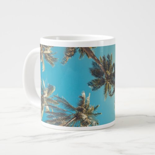 Palm Trees at Tropical Beach Vintage Giant Coffee Mug