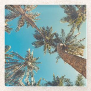 Palm Trees at Tropical Beach Vintage Glass Coaster