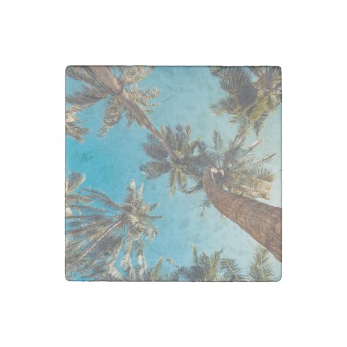 Palm Trees at Tropical Beach Vintage Stone Magnet