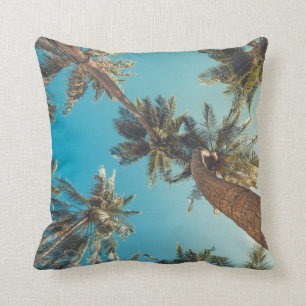 Palm Trees at Tropical Beach Vintage Throw Pillow