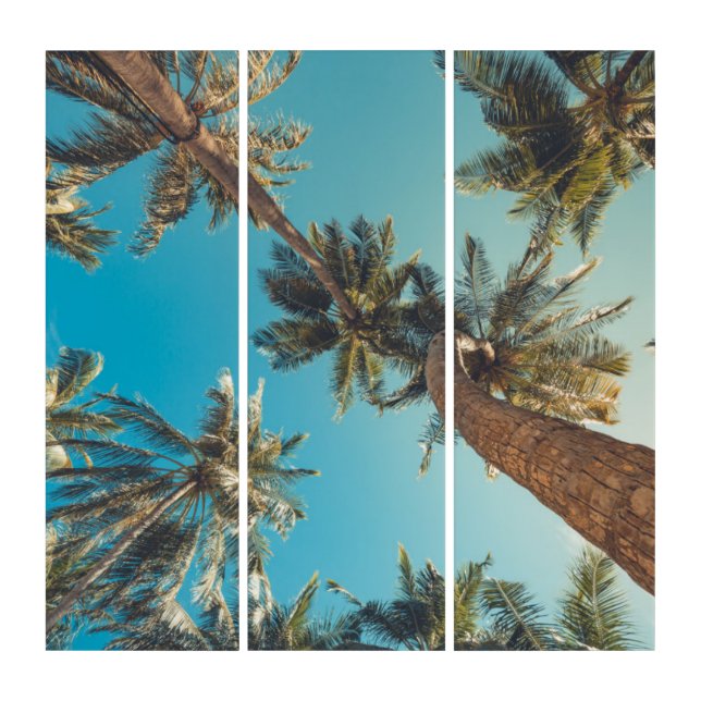 Palm Trees at Tropical Beach Vintage Triptych (Front)
