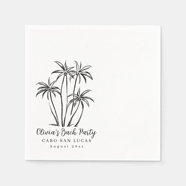 Palm Trees Bachelorette Paper Napkins, Monochrome Napkins (Front)