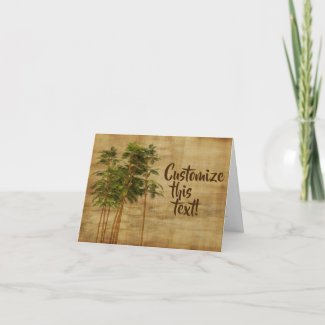 Palm trees, bamboo wood pattern, party invitation