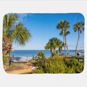 Palm Trees Bayside Morning Receiving Blanket