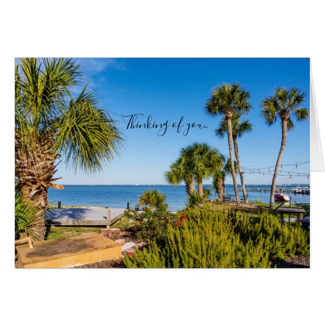 Palm Trees Bayside Morning Thinking Of You Card (Front Horizontal)
