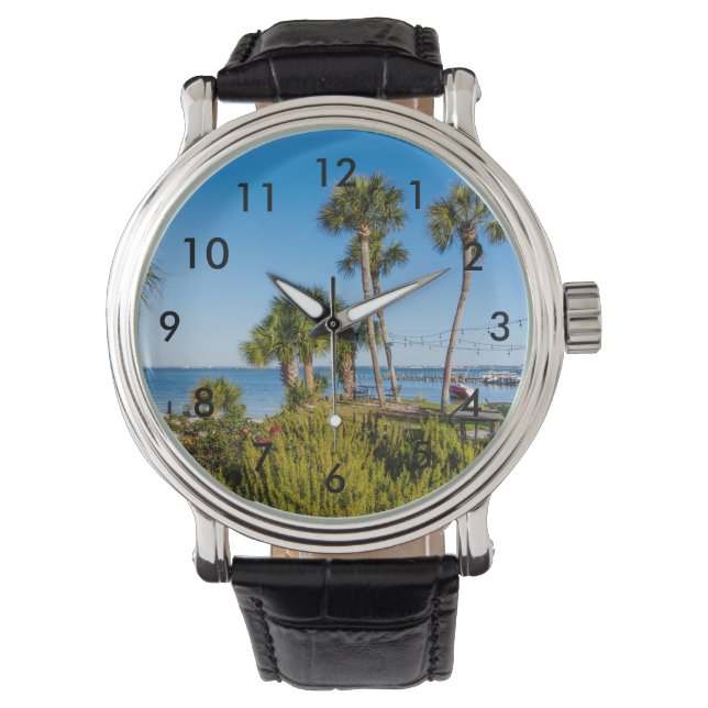 Palm Trees Bayside Morning Wrist Watch (Front)