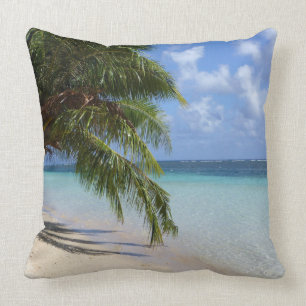 palm trees, beach and rocks throw pillow