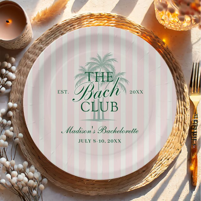 Palm Trees Beach Bach Club Bachelorette Weekend Paper Plates (Creator Uploaded)