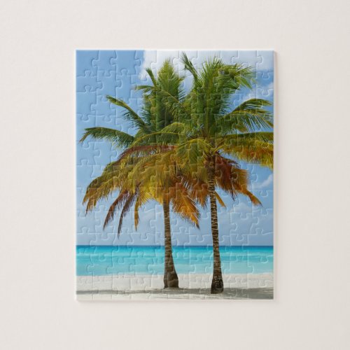 Palm Trees Beach Blue Sea Sky Sunny Day Jigsaw Puzzle