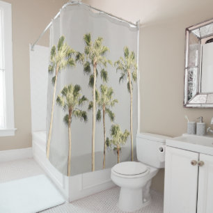 Palm Trees Beach Design 288 Pewter Green Color Shower Curtain