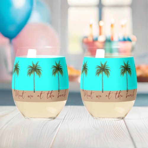 Palm Trees Beach Life Stemless Wine Glasses