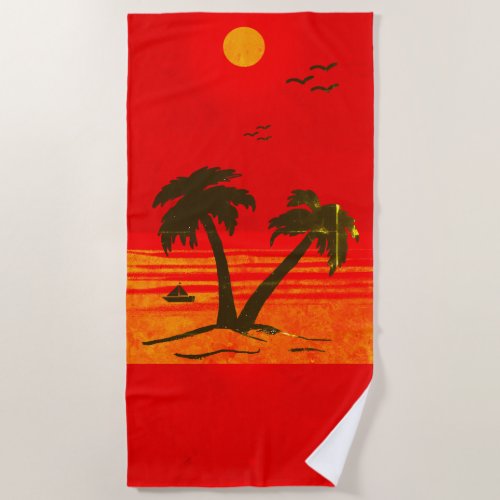 Palm Trees Beach Orange Beach Towel