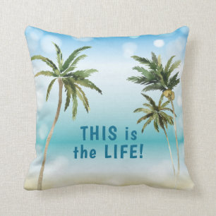 Palm Trees Beach Scene Motivational Quote Throw Pillow