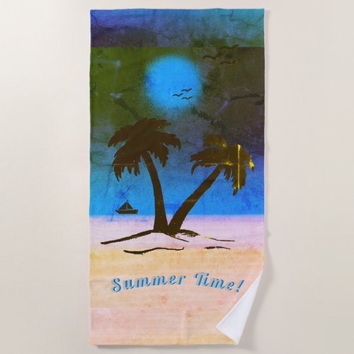 Palm Trees Beach Summer Time Night Time B Beach Towel