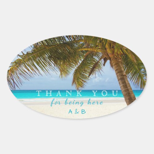 Palm Trees Beach Thank_You Wedding Oval Sticker