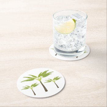 Palm Trees Beach Tropical Nature Florida Island  Round Paper Coaster by alleyshirts at Zazzle