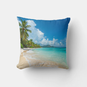 Palm Trees Beach Tropical Ocean Throw Pillow