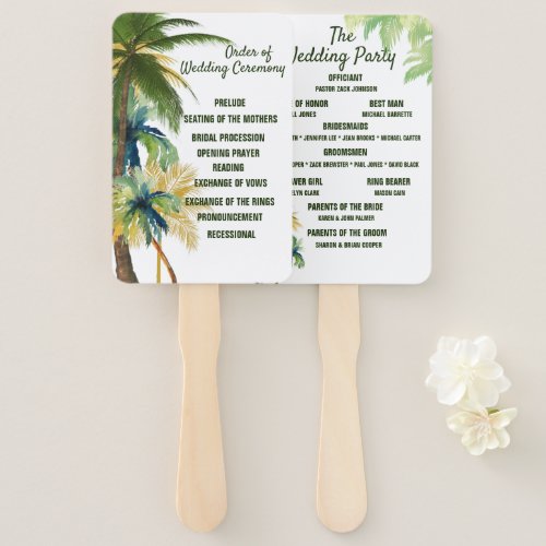 Palm Trees Beach Watercolor Wedding Hand Fan