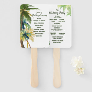 Palm Trees, Beach Watercolor Wedding Program Fans