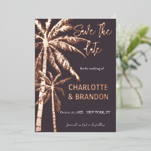 Palm Trees Beach Wedding Rose Gold  Foil Invitation