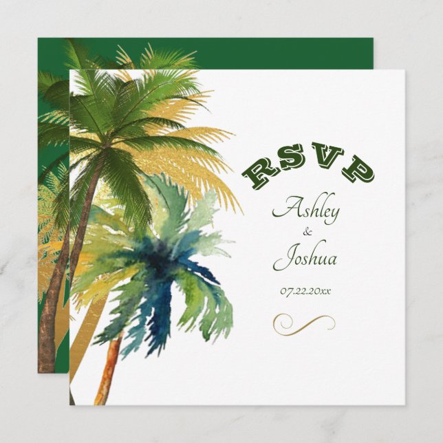 Palm Trees Beach Wedding RSVP Card (Front/Back)