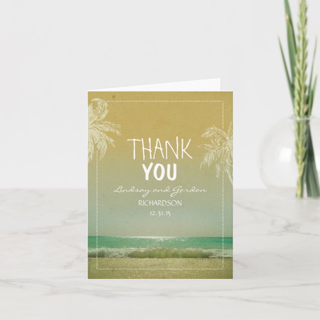 Palm Trees Beach Wedding Thank You Cards (Front)