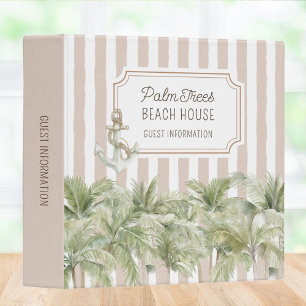 Palm Trees Beige Beach House Guest Information 3 Ring Binder