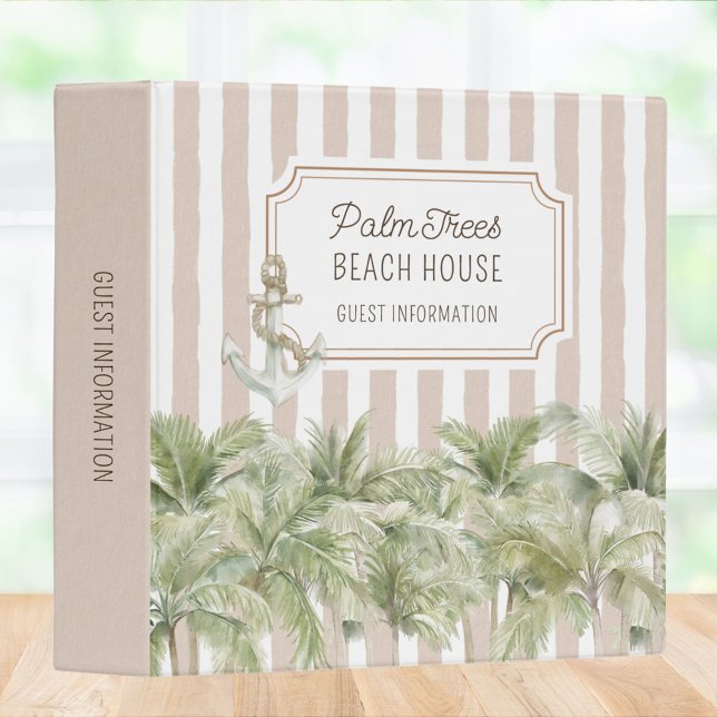Palm Trees Beige Beach House Guest Information  3 Ring Binder (In situ)