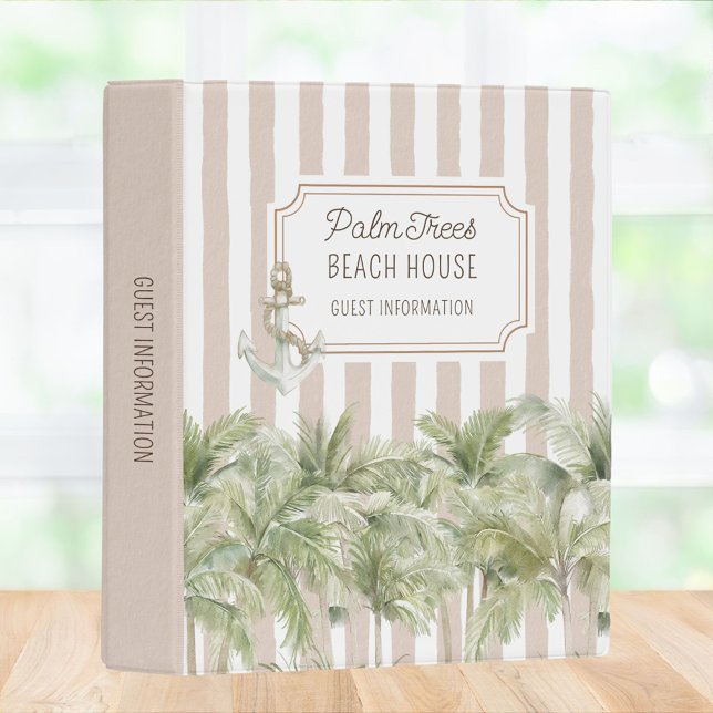 Palm Trees Beige Beach House Guest Information Mini Binder (In situ)