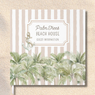 Palm Trees Beige Stripes Beach House Guest Book