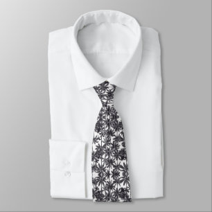 Palm trees Black and White Neck Tie