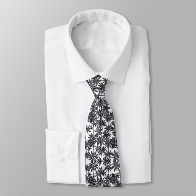 Palm trees Black and White Neck Tie (Tied)