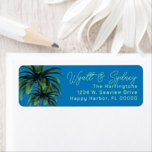 Palm Trees Blue Script Names return address Label