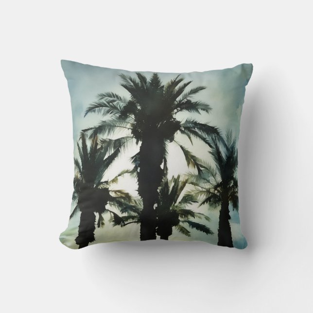 Palm Trees Blue Sunset Tropical Style Throw Pillow (Front)