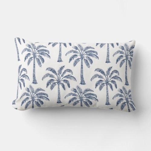 Palm Trees Blue White Lumbar Pillow