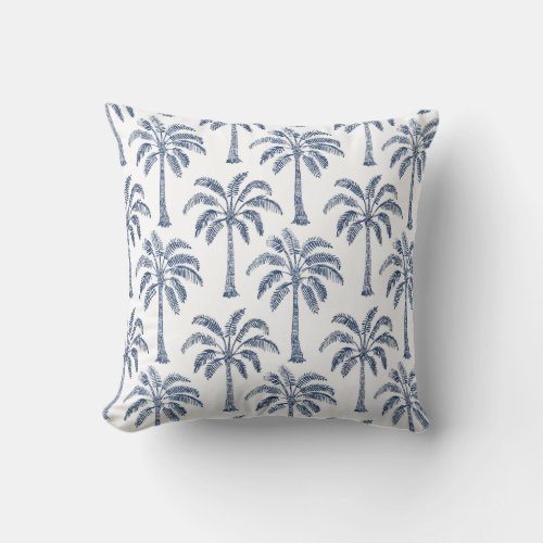 Palm Trees Blue White Throw Pillow