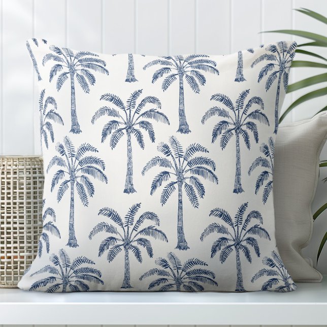 Palm Trees Blue White Throw Pillow (Creator Uploaded)
