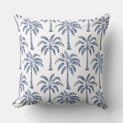 Palm Trees Blue White Throw Pillow _ Double_Sided