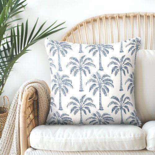 Palm Trees Blue White Throw Pillow _ Double_Sided