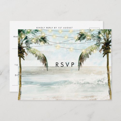 Palm trees boho beach wedding rsvp postcard