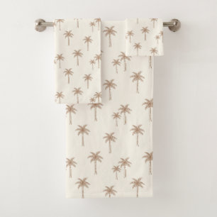 Palm Trees Boho Coastal Farmhouse Beige And Tan Bath Towel Set