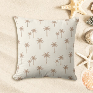 Palm Trees Boho Coastal Farmhouse Beige And Tan Throw Pillow